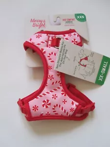 Merry & Bright Collection Candy Cane Dog Comfort Vest Harness Pink Red Size: XXS - Picture 1 of 3