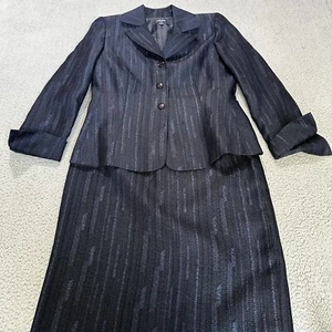 Jones Wear Suit Set Women's 6 Blue Black Striped Blazer Jacket Pencil Skirt - Picture 1 of 21