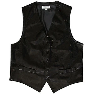 New Men's Tuxedo Vest Waistcoat Only Sequins Black Wedding Party formal prom - Picture 1 of 3