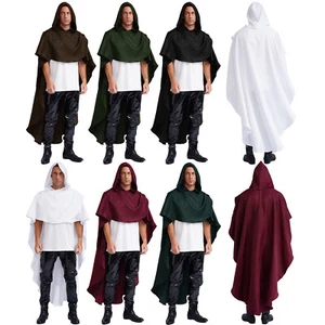 Mens Cloak Gothic Hooded Vintage Halloween Role Paly Cape Wicked Medieval Wrap - Picture 1 of 74