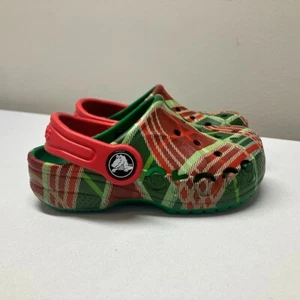 Crocs Baya Holiday Christmas Plaid Clogs Kelly Green - SIZE C7 Toddler - Picture 1 of 9