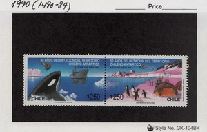 CHILE 1990 STAMP # 1483/4 MNH ANTARCTICA WHALES PENGUINS - Picture 1 of 1