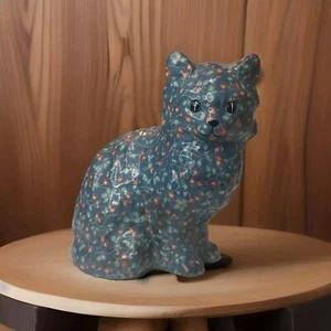 VINTAGE CAT STATUE 10" Floral Fabric Linen 8 pounds Animal Decor *READ* - Picture 1 of 12