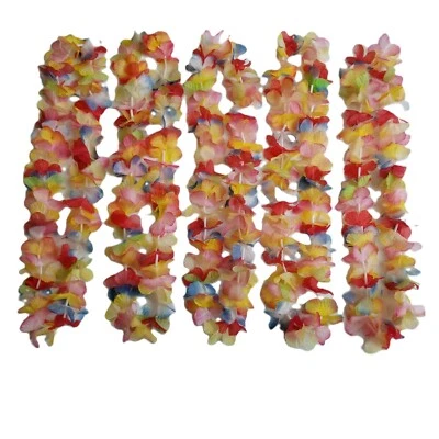 Hawaiian Silk Flower Leis 20 Pack Multicolor Tropical Luau Party Favors Costume - Image 1 of 4