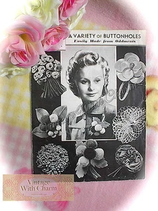 Vintage 40's Crochet Pattern & Craft Pattern 7 Buttonhole Brooches From Oddments - Picture 1 of 1