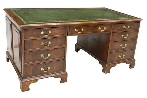 Desk, Antique, Georgian, Double Pedestal, Leather Top, Mahogany, 18th /19th C Cover