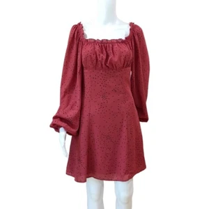 NWT nasty gal womens polka dot square neck balloon sleeve moroon mini dress 6 - Picture 1 of 9