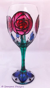 Art Nouveau Mackintosh Rose Wine Gin Beer Goblets Glasses Hippy Boho Gift Unique - Picture 1 of 9