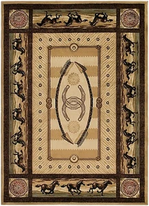 Cheyenne Area Rug Lodge Cabin Wild Horses Horseshoe Western *FREE SHIPPING* - Picture 1 of 7