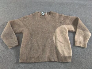 Perry Ellis 100% Lambswool Pullover Sweater Youth Girls Large Brown Tan Trim - Picture 1 of 14
