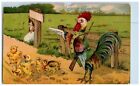 1907 Easter Greetings Hunting Anthropomorphic Chicken Chicks Embossed Postcard