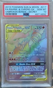2017 Pokemon S&M Unbroken Bonds - no217 Charizard & Reshiram GX Gem PSA10 Secret - Picture 1 of 2