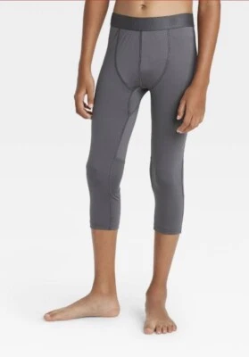 All In Motion Boy’s L Large Tights Gray 3/4 Fitted Performance Base Leggings New - Image 1 of 3