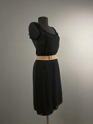 Rare Lanvin Paris Black Silk Cotton Ruched Evening Chic Night Tank Dress Size S - Image 1 of 4