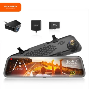 WOLFBOX Mirror Dash Cam 4K Rear View Mirror Dash Cam Front and Rear, W/WDR - Picture 1 of 8