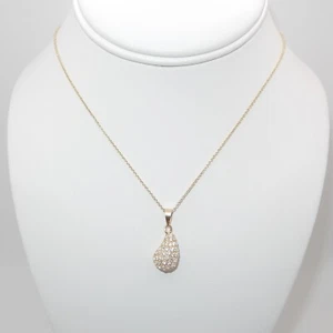 18K Gold über SS Halskette/Zirkonia Pave Birne Anhänger/20" Kette/Neu ohne Etikett - Bild 1 von 3