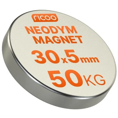 MAGNETE AL NEODIMIO SUPERMAGNETE MAGNETI FORTI MAGNETE AL NEODIMIO 30x5mm 50kg forza di attrazione - Immagine 1 di 4