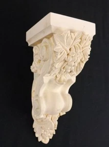 Corbel Poured Plaster Resin 3" x 8 1/4" Scallop Grape Leaf Moulding Home Trim - Picture 1 of 8