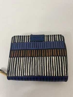 Cartera para mujer Fossil Tribal patrón abstracto múltiple cremallera alrededor cuadrada azul Foto 1 de 4