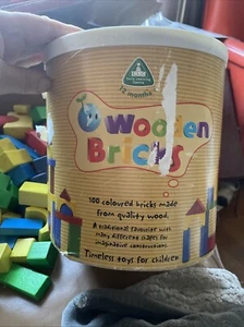 Bins  ELC Wooden Bricks - 100 Coloured Bricks - Preloved (124 Wooden Blocks) - Picture 1 of 10