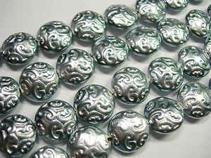 10 Hermosas Cuentas de Monedas de Vidrio Checo Hinchadas Perla de Plata 14mm - Imagen 1 de 1