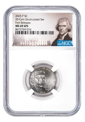 2025 P Jefferson Nickel from 20-Coin Unc Mint Set NGC MS69 6FS - Top Pop! - Image 1 of 2