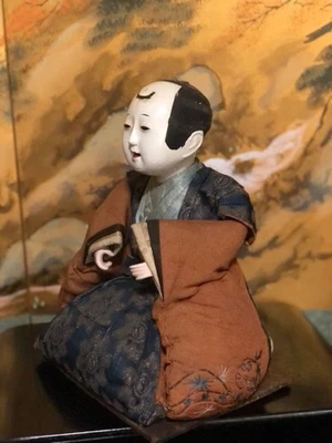 RARE EDO GOSHO PLAY DOLL*HINA*CARVED GOFUN HI SHEEN*EMBROIDED SILK*ICHIMATSU - Image 1 of 4