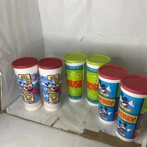 6er Set seltene Tupperware Micky Maus Becher Becher gerade mit Deckel - Bild 1 von 13