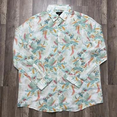 Club Room Luxury Linen Shirt Mens Extra Large XL Hawaiian Floral Button Up - Image 1 of 4