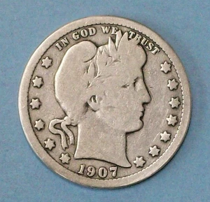 U.S.A ( 1 ) COIN BARBER  QUARTER  1907   0.9000  SILVER VERY GOOD PLUS - Picture 1 of 2