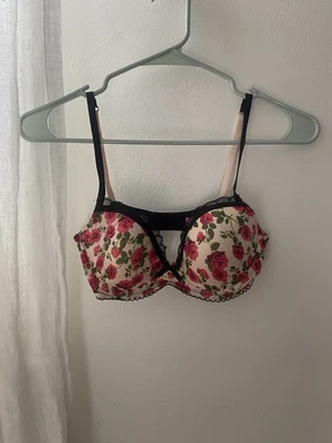Betsy Johnson Intimates 32C Black Pink Padded Push Up Bra Womens EUC - Image 1 of 4