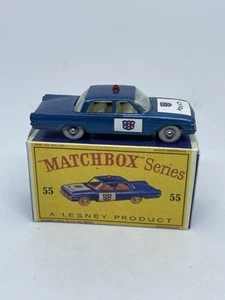 Matchbox Lesney #55 Personalizado Ford Fairlane Coche de Policía Ruedas Gris Bonita Caja Repro. - Imagen 1 de 5