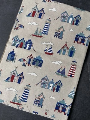 Leinenlook Halb Panama ähnlich Canvas “Strandhäuser“  1,00x1,40m Maritim - Bild 1 von 3