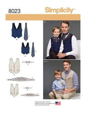 Simplicity 8023 S-XL Men Boy Vest Cummerbund Tie Dresswear Formal Pattern - Image 1 of 4