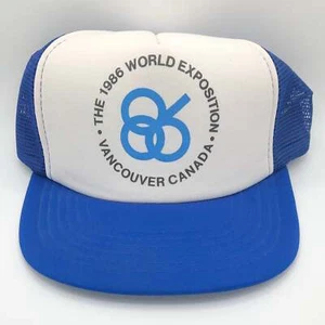 Cappello da camionista vintage 1986 Esposizione mondiale Vancouver Canada blu snapback - Foto 1 di 2