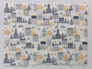 Fabric Cotton Pic B- House Theme Trees Deer Gold-Trees  9 7/8" L  x 13 3/8" W - Picture 1 of 3
