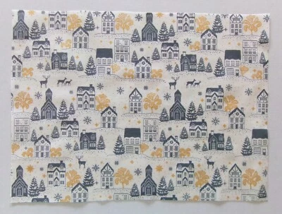 Fabric Cotton Pic B- House Theme Trees Deer Gold-Trees  9 7/8" L  x 13 3/8" W - Image 1 of 3