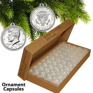 250 Direct Fit 30.6mm CHRISTMAS ORNAMENT Coin Capsule w/Hook for JFK HALF DOLLAR - Picture 1 of 1
