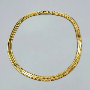 Vintage Monet Gold Plated Fancy Herringbone 1/4" Wide Chain Necklace 17" - Picture 1 of 12