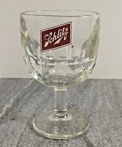 1970's 6 Inch Schlitz Milwaukee Famous Stemmed Thumbprint Beer Goblet Bar Glass - Picture 1 of 7