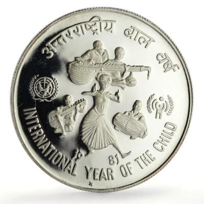 India 100 rupees UNICEF Save the Children Child Year proof silver coin 1981 - Image 1 of 4