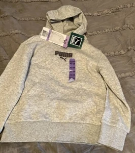 PUMA Little Girls Size 5-6 Gray Purple Sewn Hoodie NEW Sweatshirt - Picture 1 of 2