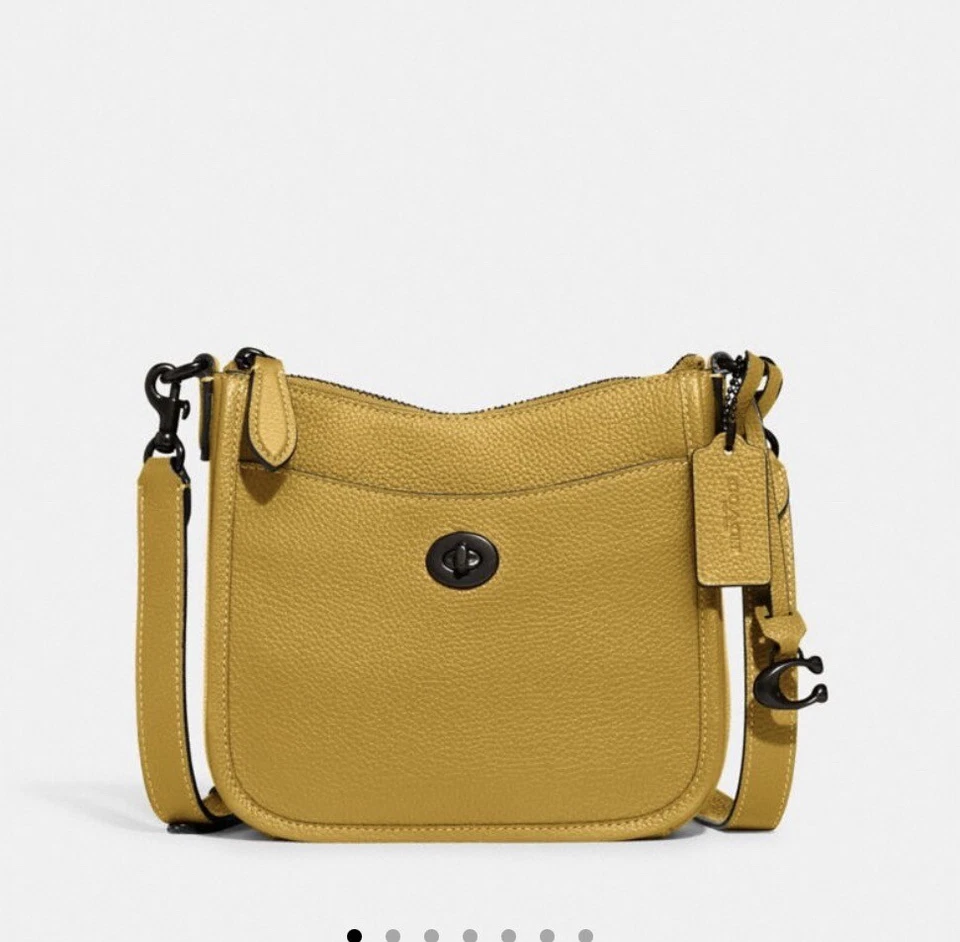 COACH Pebble Leather Chaise Crossbody 19 Pouch Bag CC390 Flax