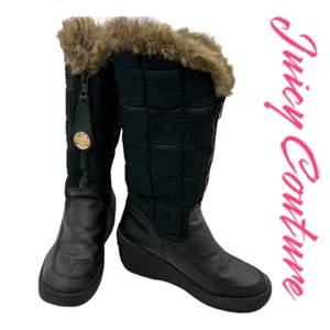 Juicy Couture Women's Size 7 Faux Fur Quilted Front Zip Wedge Winter Boots Black - Picture 1 of 11