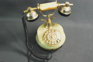 Altes TELEFON Fernsprecher ONYX grün MESSING 24 Karat VERGOLDET um 1970 - Bild 1 von 12
