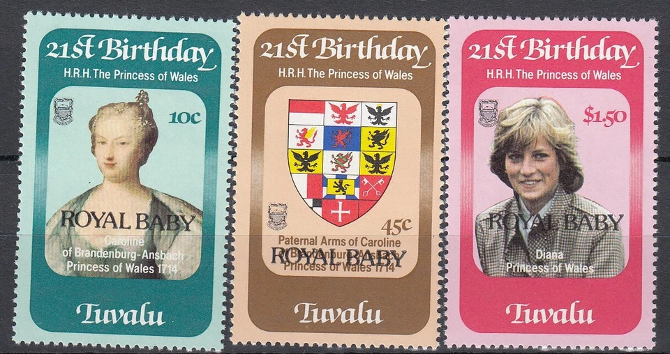 Princesa Diana 21 Cumpleaños Bebé Real Tuvalu Sobreimpresión MNH 1982 (144636) Foto 1 de 1