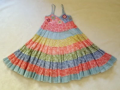 LN MIMI & MAGGIE Ditsy Floral Tiered Sun Dress S 7 8 Red Yellow Blue Green Beach - Image 1 of 4