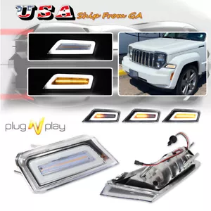 2X Clear Switchback LED Front Parking Turn Signal Lights For 08-12 Jeep Liberty - Picture 1 of 12