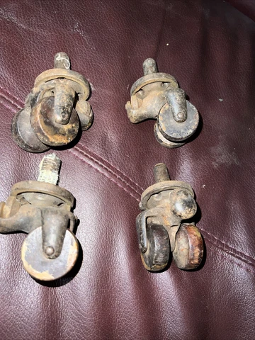 4 Antique Swivel Casters, Walnut Wood Double Wheels Very Unique SteamPunk Cover
