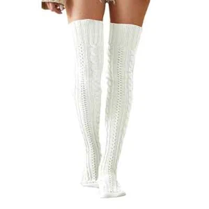 Overknee warme Winter Stulpen Socken, Zopfmuster Damen (weiß) - Bild 1 von 1